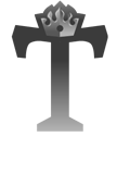 Monochrome stylized letter T with a crown on top.